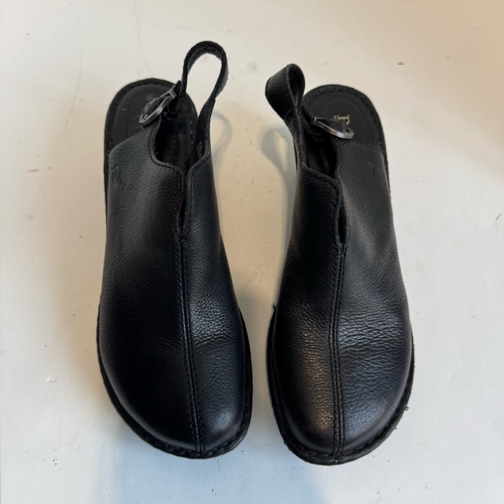 Born Black Leather Wedge Clogs | Comfort Slip-On Shoes. Size 9 - Picture 5 of 15